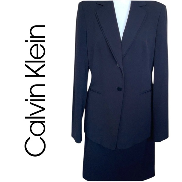 Calvin Klein 2pc Tailored Suit Skirt & Blazer Classic Black Blazer-10 Skirt-6 - Picture 1 of 16
